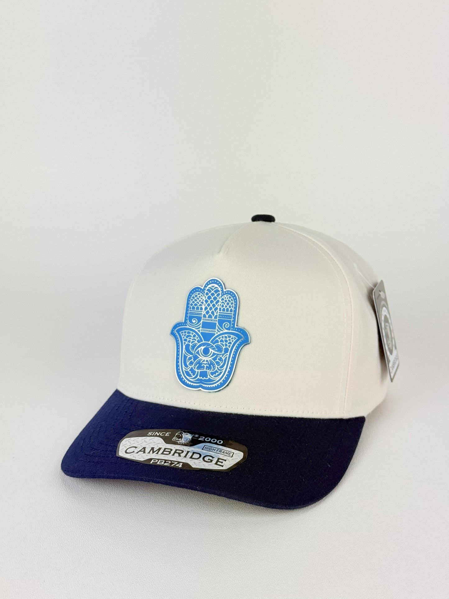 Hamsa Hand Trucker Hat High Frame (Cream/Navy)