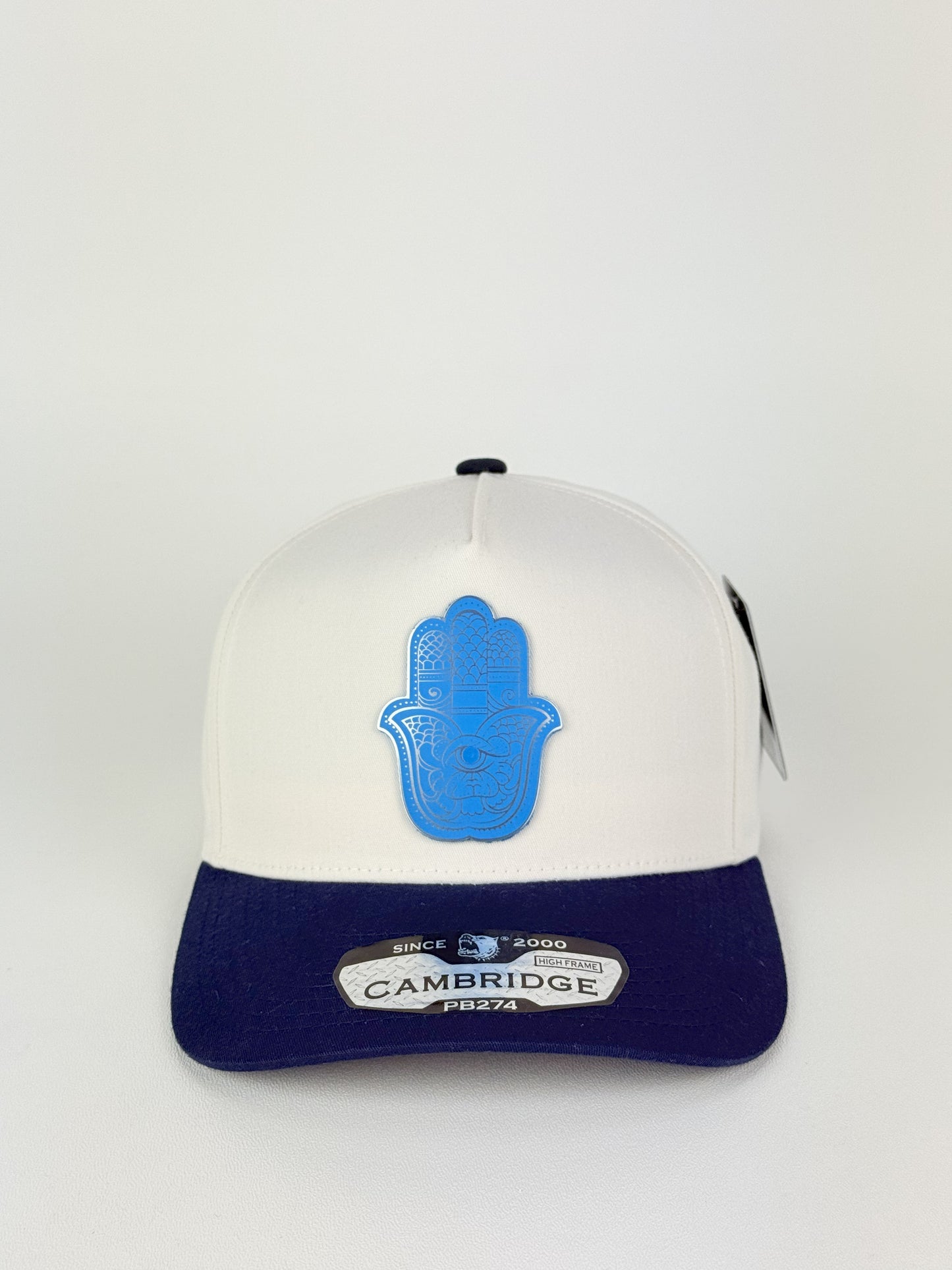 Hamsa Hand Trucker Hat High Frame (Cream/Navy)